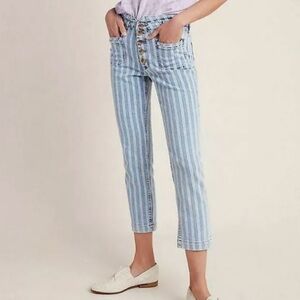 Pilcro Anthropologie High Rise Railroad Stripe Blue Slim Jean